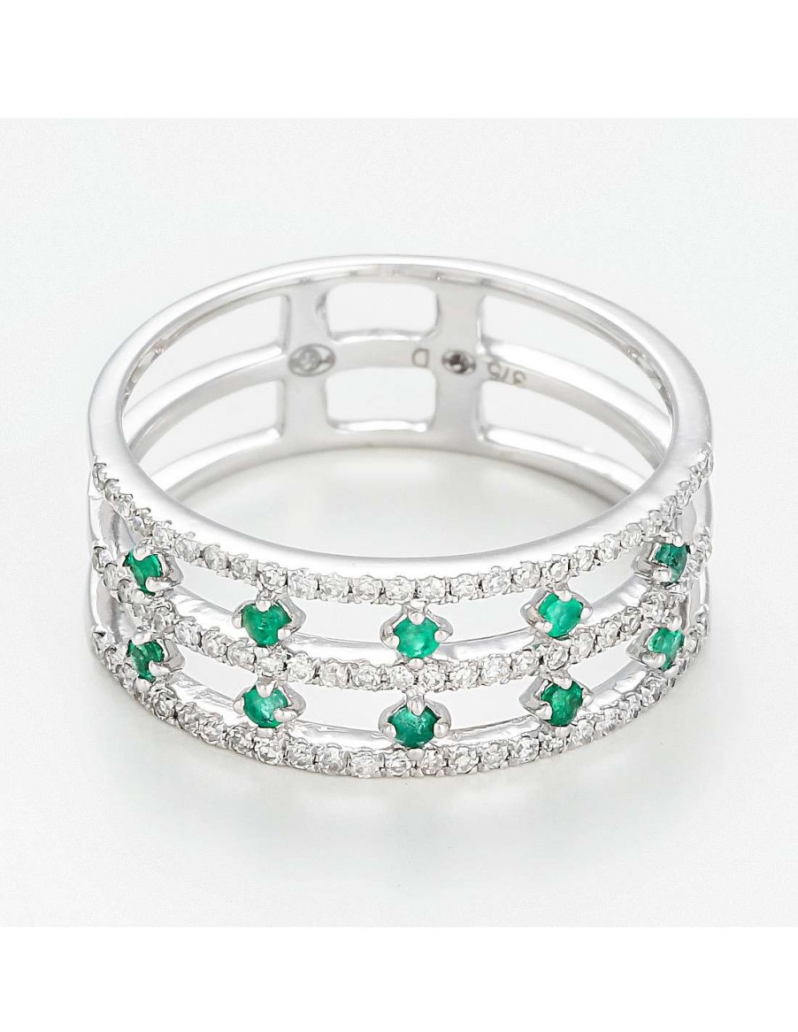 Joaillerie Diamanta | Bague Or Blanc 375/1000 Couronne Des Emeraudes  Diamant 0,23/78 Emeraude 0,25/10 • Chicsbijoux