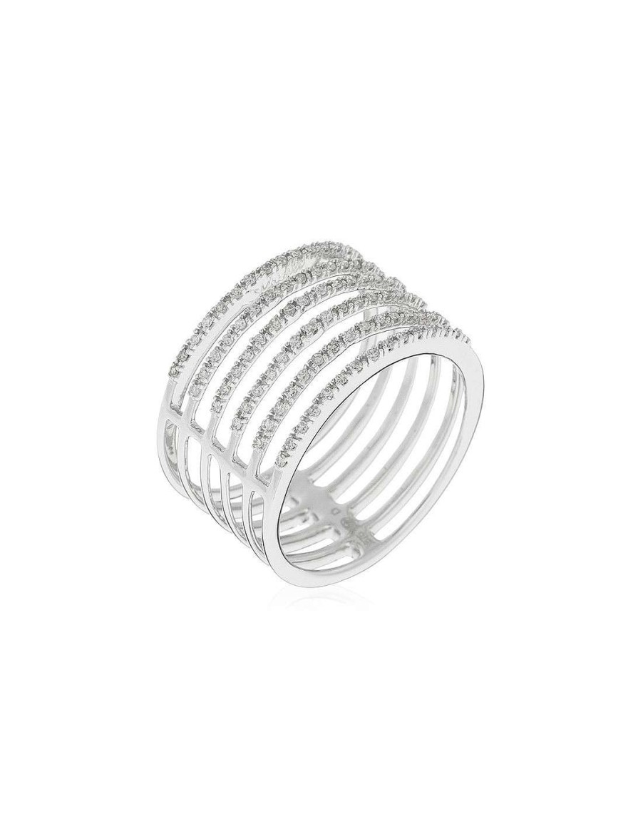 Joaillerie Diamanta  | Bague Or Blanc 375/1000 6 Rangs Diamant 0,27Ct