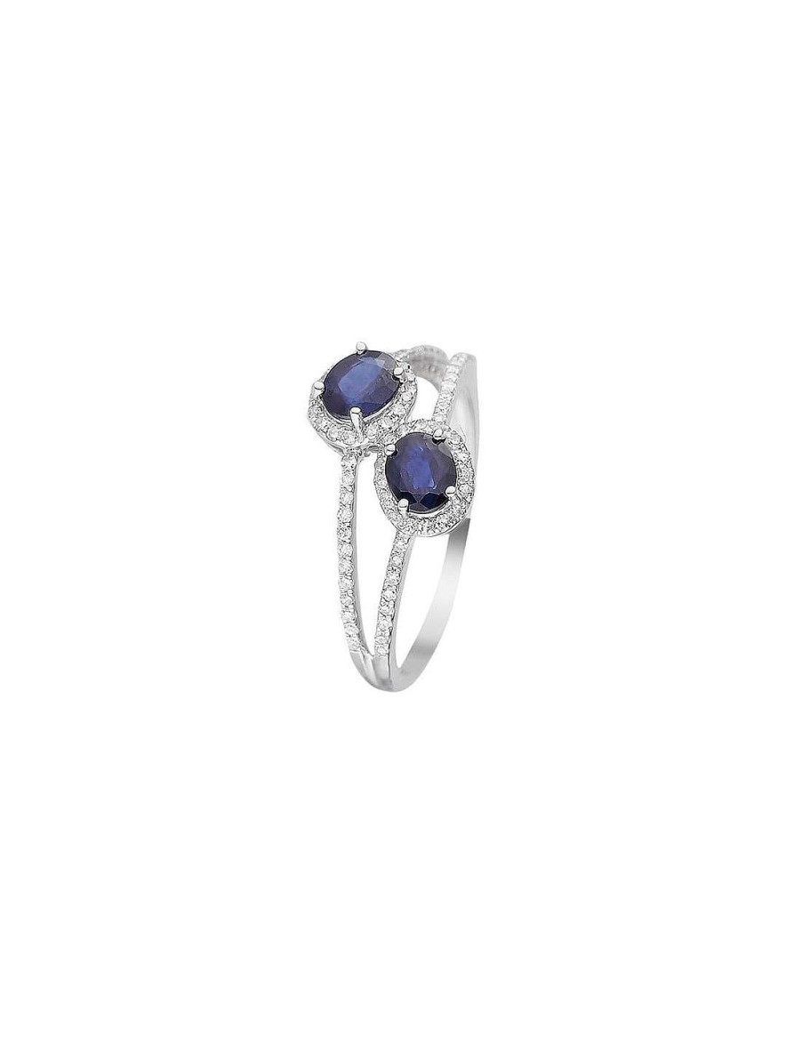 Joaillerie Diamanta  | Bague Or Blanc 375/1000 My Beautiful Saphirs Diamant 0,24Ct Saphir 1Ct