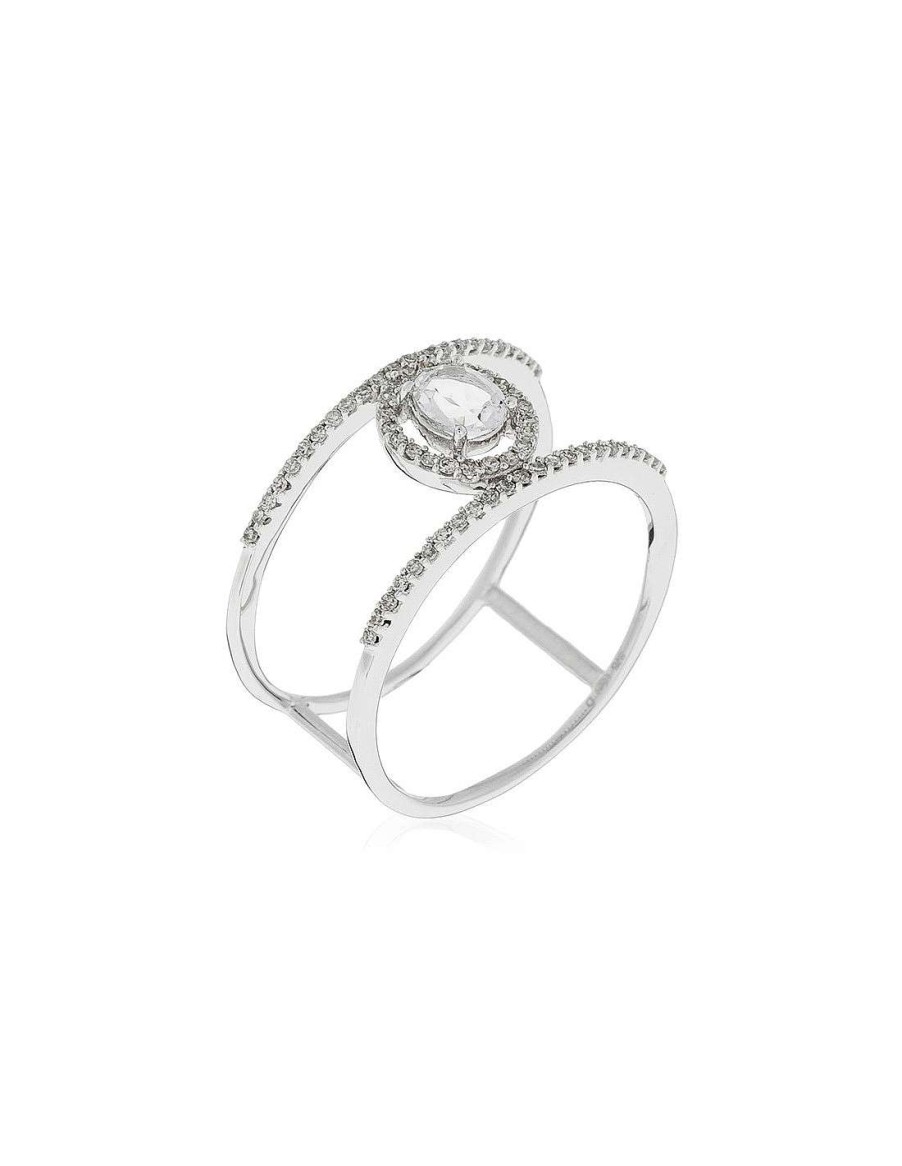 Joaillerie Diamanta  | Bague Or Blanc 375/1000 Royaume Diamant 0,23Ct Topaze 0,3Ct